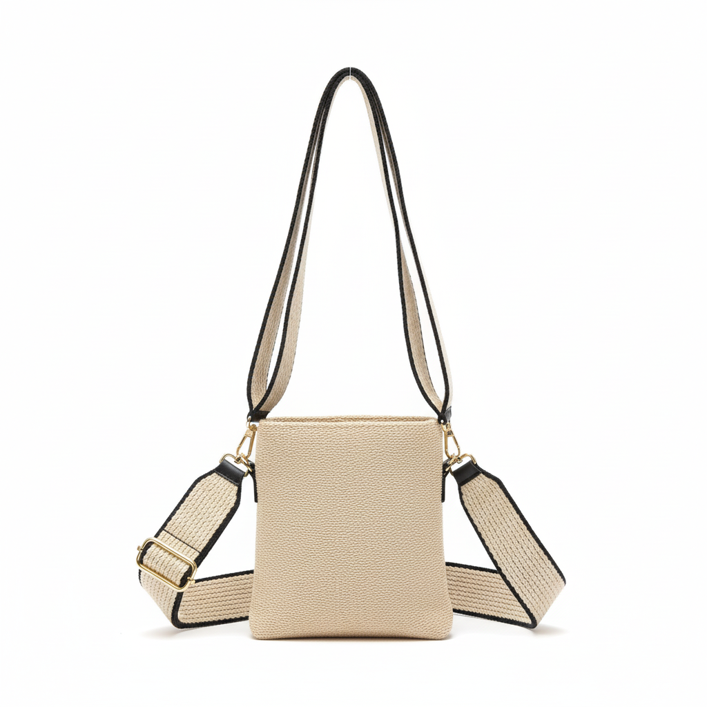 F&F Sack Small Woven Straw Bag In Beige