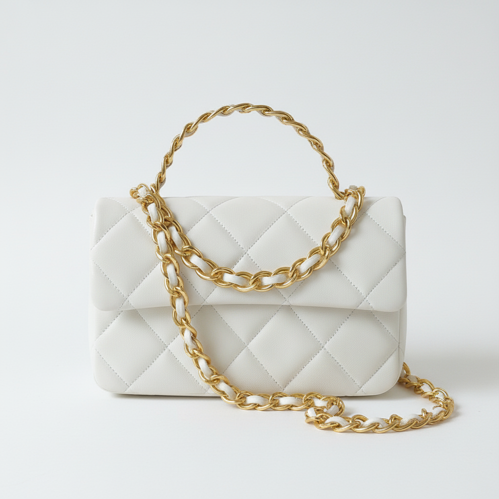 C&M&Flap Bag Gold Top Handle White - 13X21X8cm