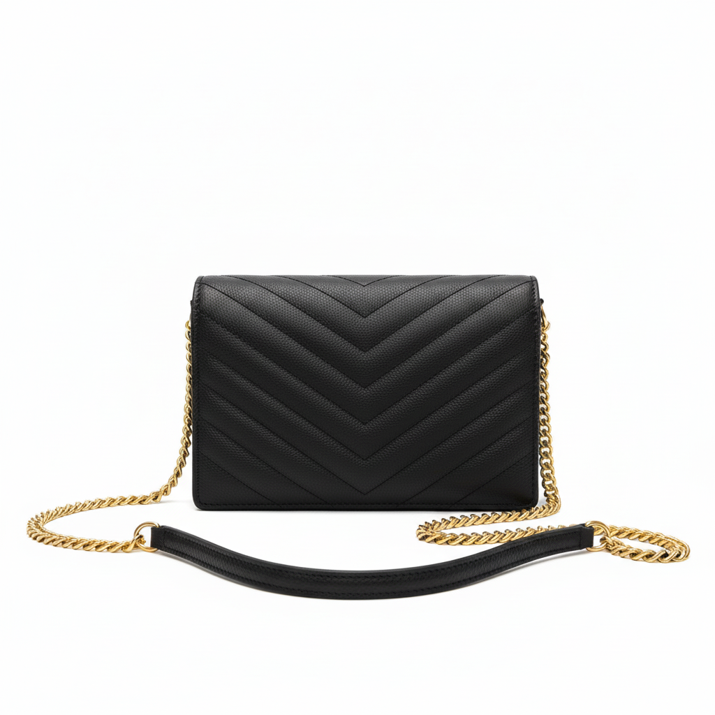 S&L& C& E&C& Wallet Black Grain Leather Golden Hardware 19 cm