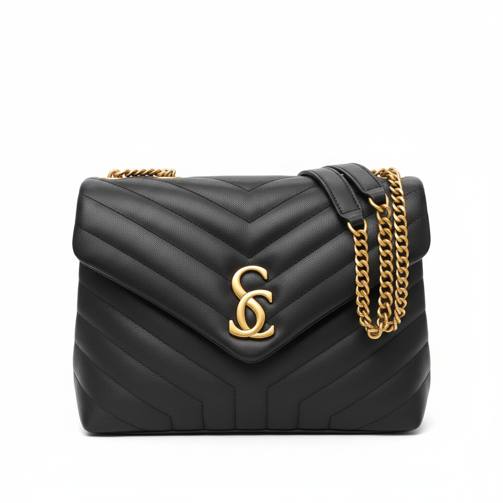 S&L&Medium 32 Loulou Bag Black in Gold 32x22x11cm